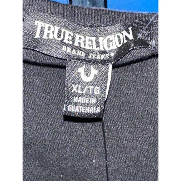 True Religion Mens XL Jet Black JV Logo Tank Top With Buddha Design - Picture 2 of 5